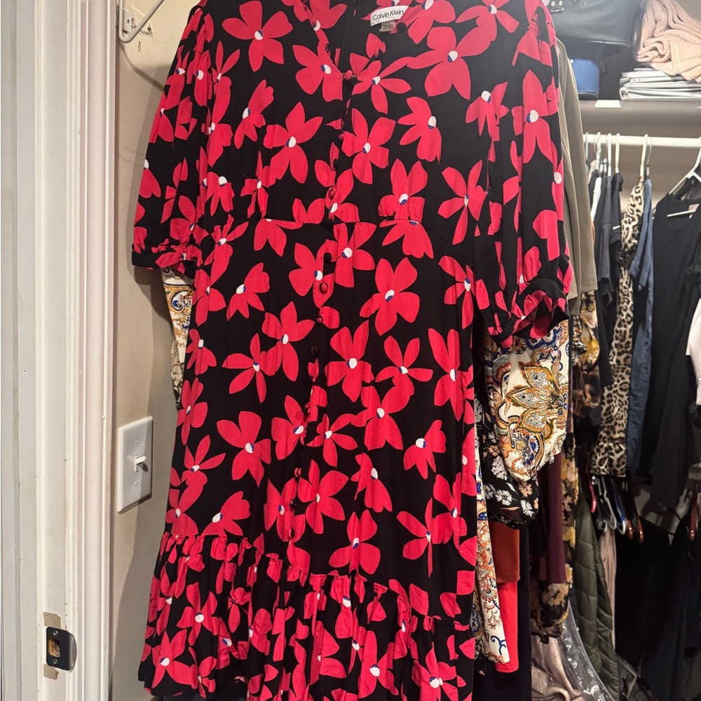 Calvin Klein Pink and Black Floral Dress